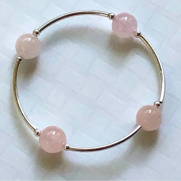 Handmade Blessing Bracelet Stretch 925 Sterling Silver Pink Rose Quartz - Picture 1 of 4
